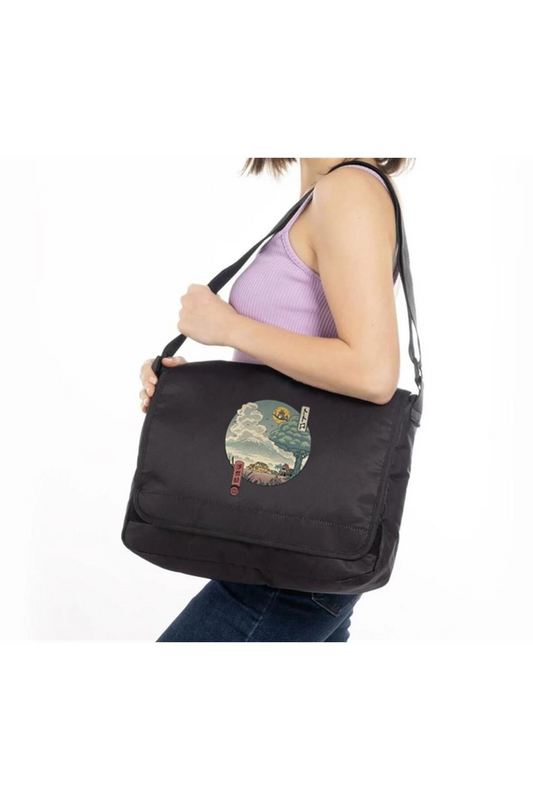 Magnaqia Neighbor's Ukiyo-E Baskılı Unisex Siyah Postacı Çantası