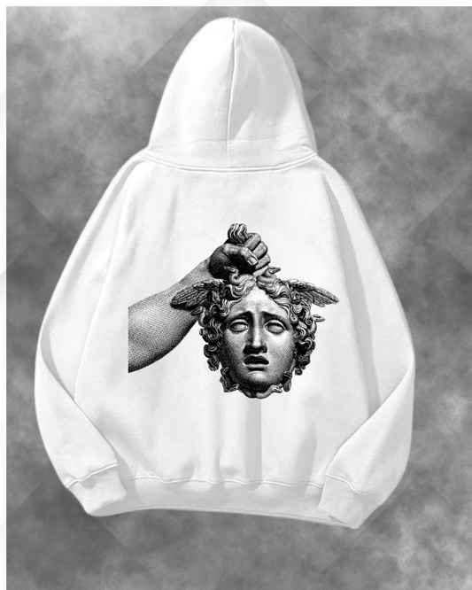 Medusa Baş Baskılı Unisex Oversize Kapüşonlu Sweatshirt