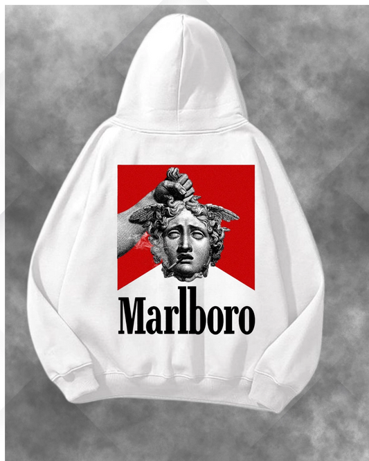 Marlboro Baskılı Unisex Oversize Kapüşonlu Sweatshirt