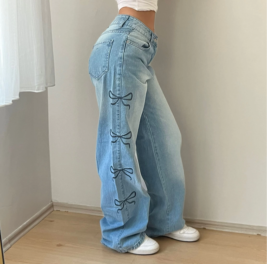 Mavi Kot Unisex Siyah Kurdele Detay Bol Paça Pantolon