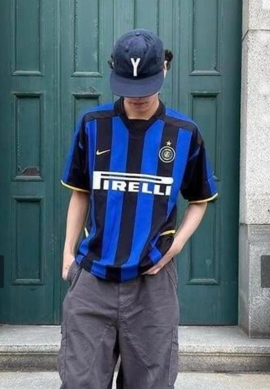 Mavi Siyah Çubuklu Inter Milan Jersey T-Shirt