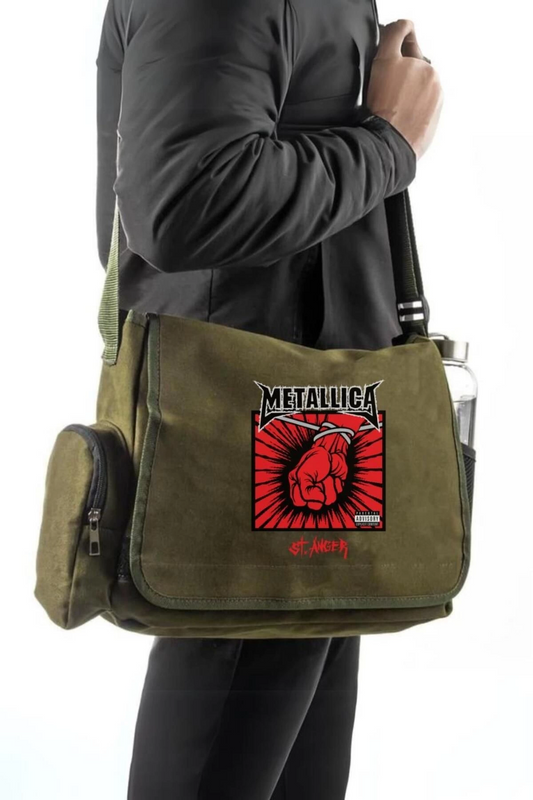 Metallica Baskılı Unisex Yeşil Postacı Çantası
