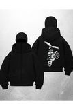 Motor Baskılı Siyah Samuray Kar Maske Sweatshirt Hırka
