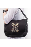 New Colletion Butterfly & Mushrooms Baskılı Unisex Siyah Postacı Çantası