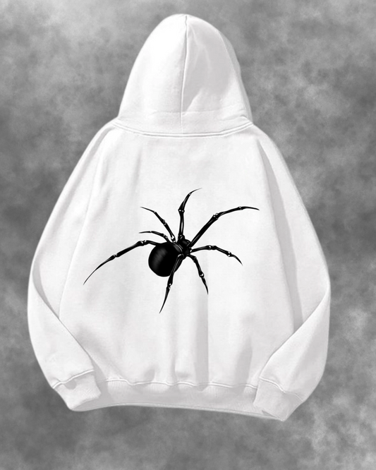 Örümcek Baskılı Unisex Oversize Kapüşonlu Sweatshirt