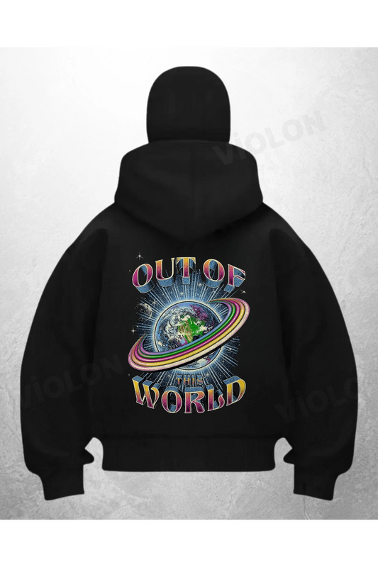 Out Of World Baskılı Siyah Samuray Kar Maske Sweatshirt Hırka