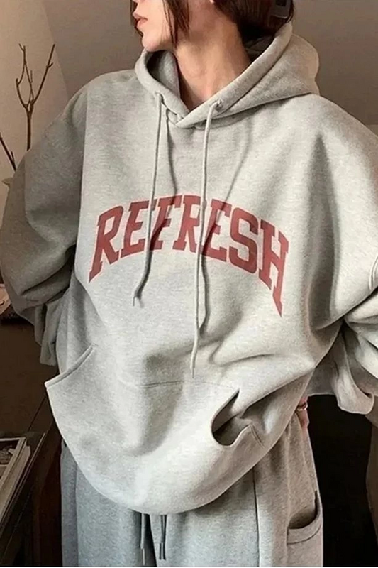 Oversize Baskılı Kapüşonlu Sweatshir