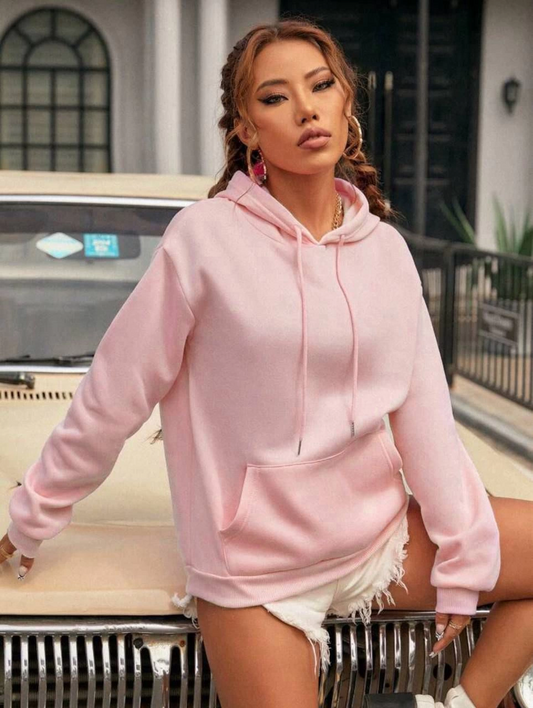 Pembe 3 İplik Şardonlu Unisex Oversize Kapüşonlu Sweatshirt