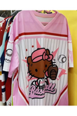 Pembe Hello Kitty Beyzbol Baskı Detail Jersey Kısa Kol Forma