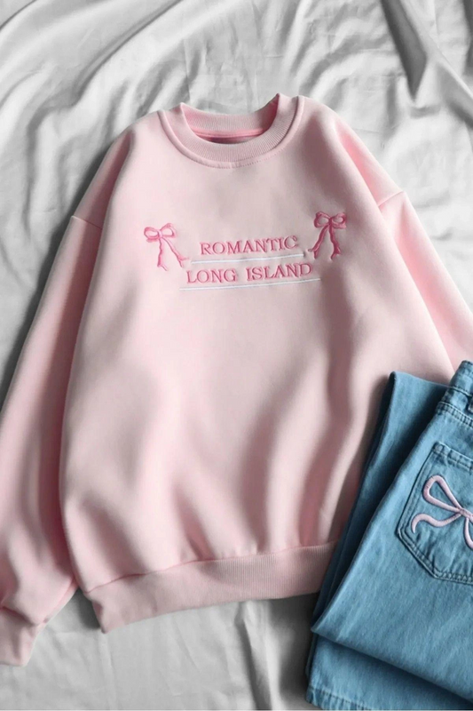 Pembe Romantic Long Island Oversize Unisex Sweatshirt ( 3 iplik )