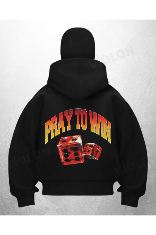 Pray To Win Baskılı Siyah Samuray Kar Maske Sweatshirt Hırka