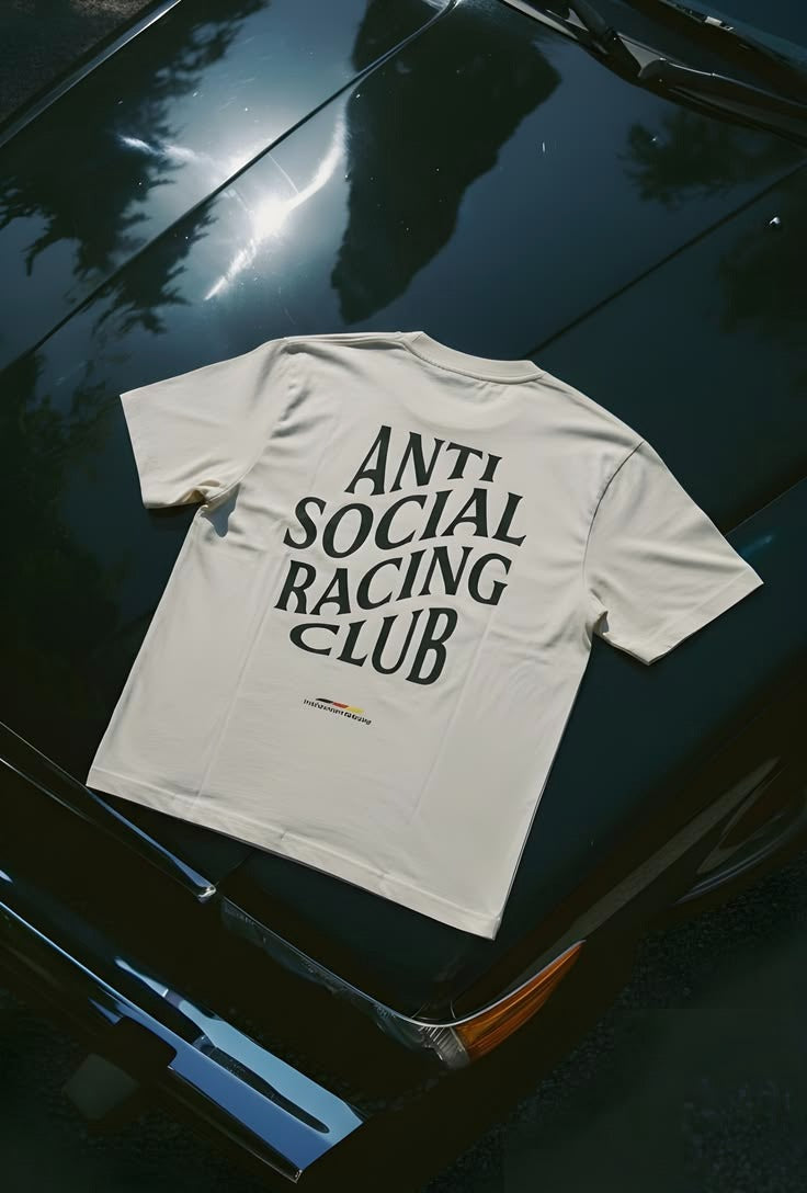 Anti Social Racing Club Beyaz Unisex Oversize Tişört