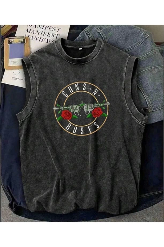 Rock Serisi Yıkamalı Guns N' Roses Unisex Eskitme Atlet