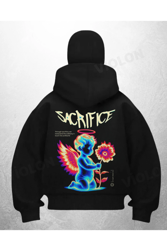 Sacrifice Baskılı Siyah Samuray Kar Maske Sweatshirt Hırka