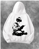Banksy Tarzı Okuyan Baskılı Unisex Oversize Kapüşonlu Sweatshirt