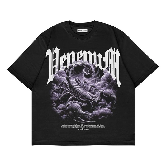 Scorpion Baskılı Siyah Renk Oversize T-Shirt