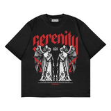 Serenity Baskılı Siyah Renk Oversize T-Shirt