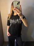 Siyah Savage Taş Baskılı Kısa Kol T-shirt