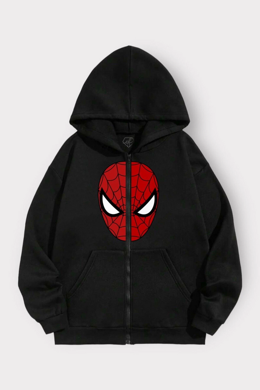 Siyah örümcek adam Karakter Unisex Kapüşonlu Fermuarlı Hırka