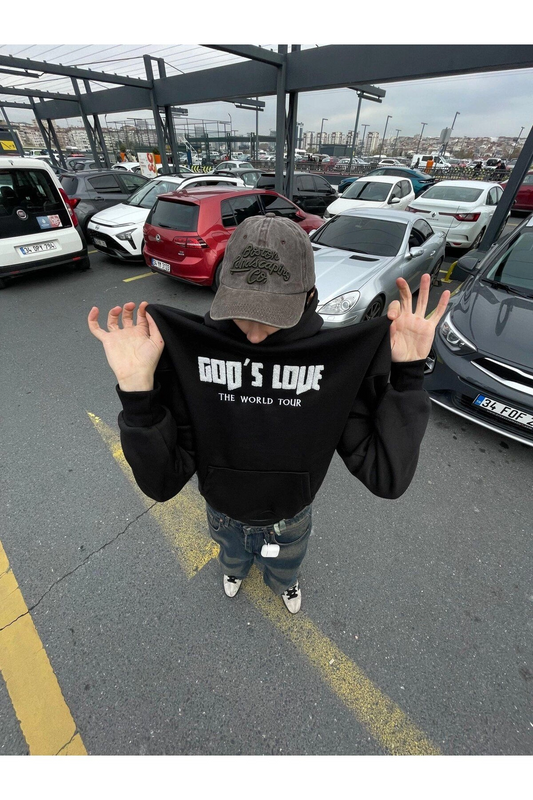 siyah sweatshirt God's Love Baskılı Hoodie