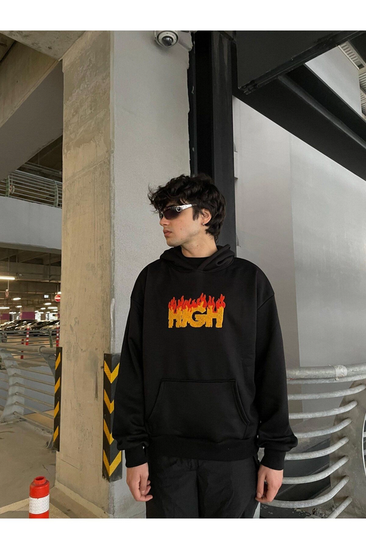 SİYAH sweatshirt Premium Fire Black Hoodie