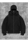 Siyah Taş Parıltılı Kar Maskeli Unisex Kapüşonlu Hırka