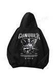 Siyah Unisex Conquer Baskılı Oversize Hoodie Sweatshirt