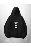 Siyah Unisex Cure Butterfly Baskılı Oversize Hoodie Sweatshirt