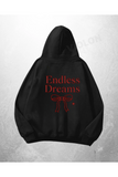 Siyah Unisex Endless Dreams Red Text Baskılı Oversize Hoodie Sweatshirt