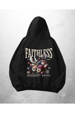 Siyah Unisex Faithless Baskılı Oversize Hoodie Sweatshirt
