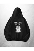 Siyah Unisex Feeling Blue Baskılı Oversize Hoodie Sweatshirt