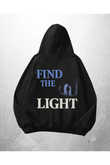 Siyah Unisex Find The Light Blue Text Baskılı Oversize Hoodie Sweatshirt