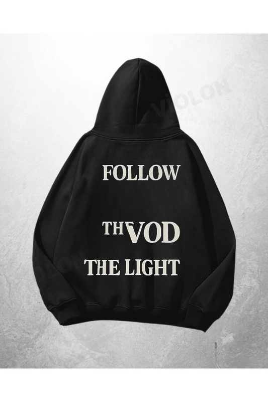 Siyah Unisex Follow The Void The Light Baskılı Oversize Hoodie Sweatshirt