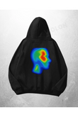 Siyah Unisex Heat Skull Baskılı Oversize Hoodie Sweatshirt