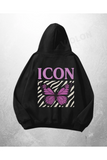 Siyah Unisex Icon Butterfly Baskılı Oversize Hoodie Sweatshirt