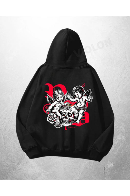 Siyah Unisex Joker Baskılı Oversize Hoodie Sweatshirt