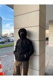 Siyah Unisex Kar Maskeli Samuray Kapüşonlu Oversize Hırka