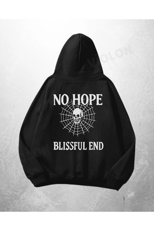 Siyah Unisex No Hope Blissful End Baskılı Oversize Hoodie Sweatshirt