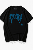 Siyah Unisex Oversize Mavi Revenge Parıltılı Taş Baskılı Tshirt