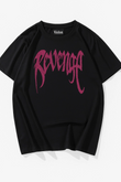 Siyah Unisex Oversize Pembe Revenge Parıltılı Taş Baskılı Tshirt