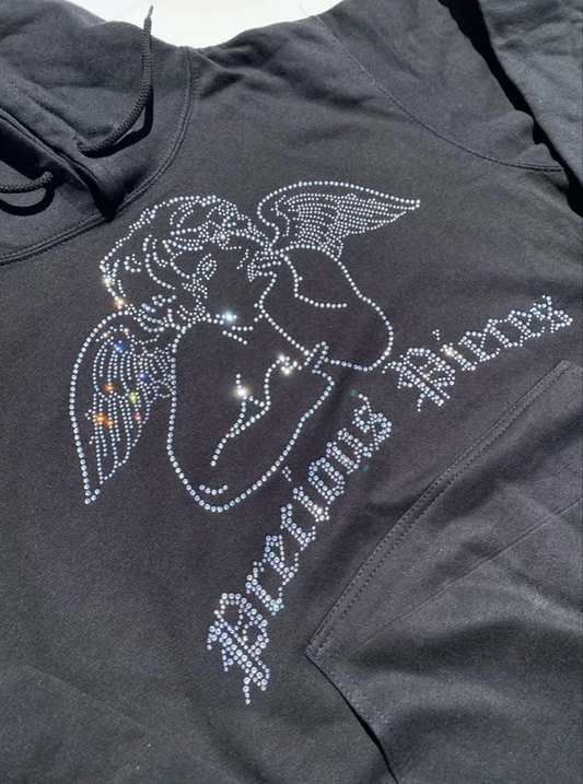 Siyah Unisex Oversize Precious Pieces Parıltılı Taş Baskılı Sweatshirt