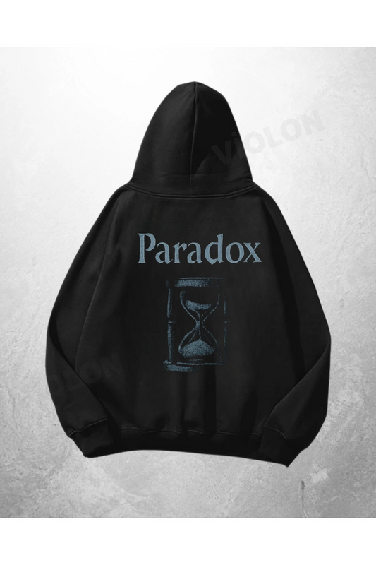 Siyah Unisex Paradox Baskılı Oversize Hoodie Sweatshirt