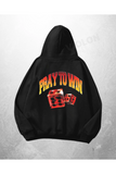 Siyah Unisex Pray To Win Baskılı Oversize Hoodie Sweatshirt