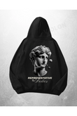 Siyah Unisex Representative Statue Baskılı Oversize Hoodie Sweatshirt
