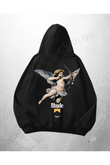 Siyah Unisex Rhode Angel Baskılı Oversize Hoodie Sweatshirt