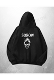 Siyah Unisex Sorow Skull Baskılı Oversize Hoodie Sweatshirt