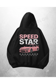 Siyah Unisex Speed Star Pink Car Baskılı Oversize Hoodie Sweatshirt
