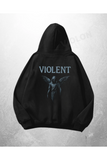 Siyah Unisex Violent Blue Baskılı Oversize Hoodie Sweatshirt