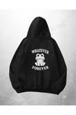 Siyah Unisex Whatever Forever Bear Baskılı Oversize Hoodie Sweatshirt