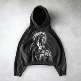 Siyah Women Sparklıng Flower Gothic Kapüşonlu Sweatshirt